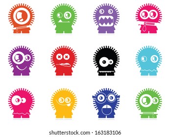 Set of twelve color monsters isolated on white. vector