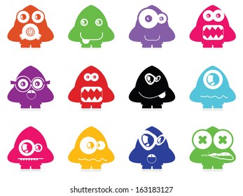 Set of twelve color monsters isolated on white. vector