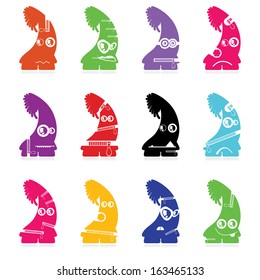 Set of twelve color monsters isolated on white. vector