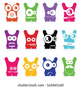 Set of twelve color monsters isolated on white. vector