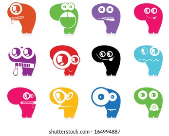 Set of twelve color monsters isolated on white. vector
