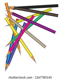 Set of twelve colored pencils on white background. Vector illustration