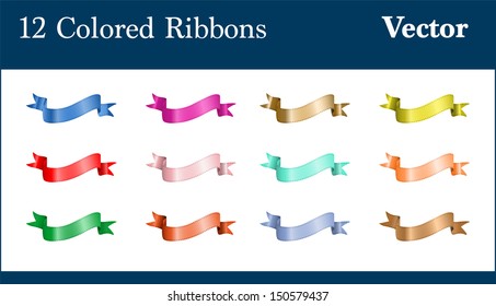 A set of twelve colorful classical banners