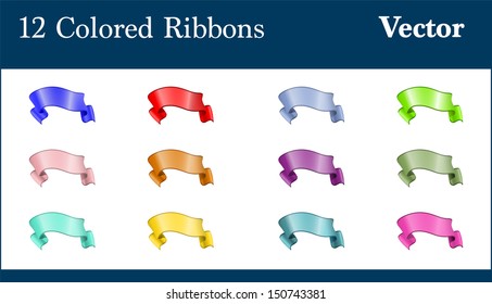 A set of twelve colorful classical banners