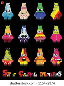 Set of twelve colorful monsters