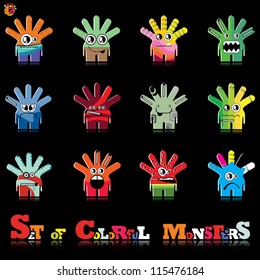 Set of twelve colorful monsters