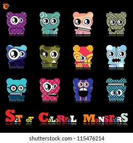 Set of twelve colorful monsters