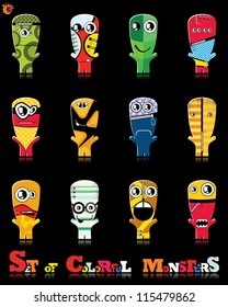 Set of twelve colorful monsters