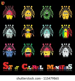 Set of twelve colorful monsters