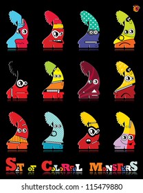 Set of twelve colorful monsters