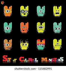 Set of twelve colorful monsters