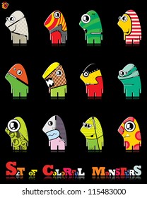 Set of twelve colorful monsters