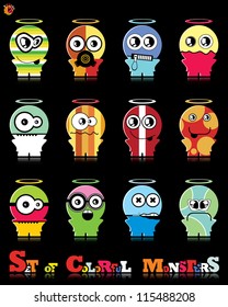 Set of twelve colorful monsters