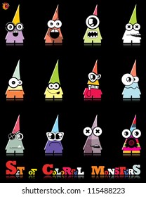 Set of twelve colorful monsters