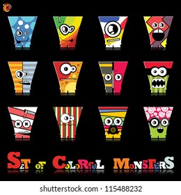 Set of twelve colorful monsters