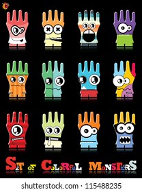 Set of twelve colorful monsters