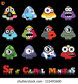 Set of twelve colorful monsters