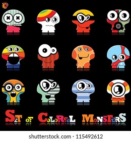 Set of twelve colorful monsters