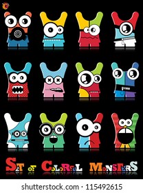 Set of twelve colorful monsters