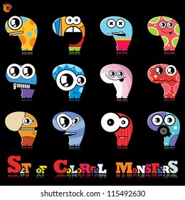 Set of twelve colorful monsters