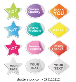 Set of twelve colorful stickers in star, oval and rhombus shapes