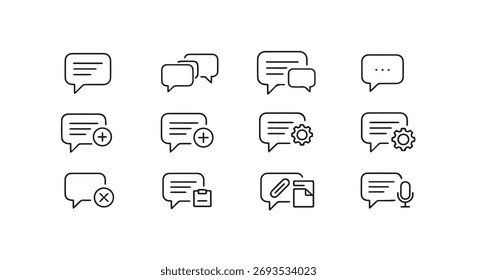 Set of twelve communication and messaging icons for digital interfaces and applications vector
