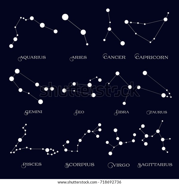 Set Twelve Constellations Zodiacal Circle White Stock Vector (Royalty