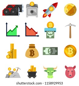 Set of twelve cripto currency flat icons. Blockchain monochromeicons.