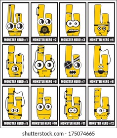 Set of twelve cute monsters
