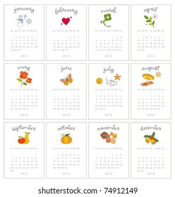 Set of twelve decorative monthly calendars for 2012 year