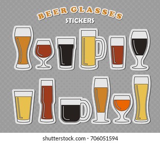 Set of twelve different beer glasses, beer logo, vector illustration