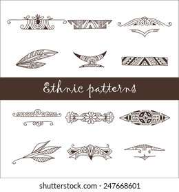 Set of twelve different brown ethnic doodle patterns