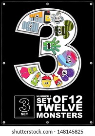 Set of twelve different colorful monsters