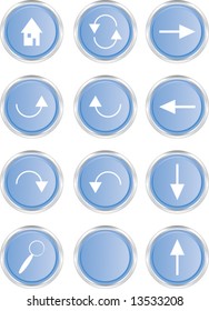 Set of twelve elegant blue web buttons depicting navigation symbols (vector)