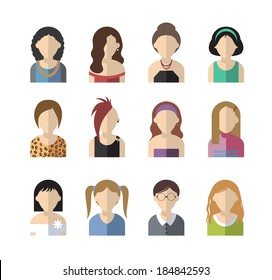 conjunto de doce mujeres con iconos de diseño plano