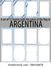 Set of twelve frames with the colors of the flag of Argentina
