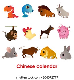 Set of twelve funny animals of the Chinese calendar