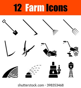 Set of twelve gardening black icons. Vector illustration.