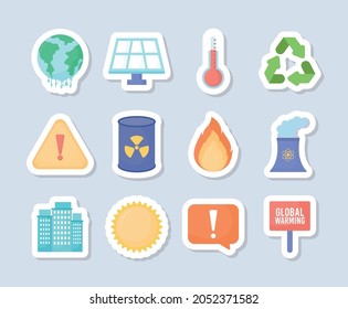 set of twelve global warming items