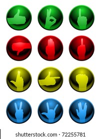 Set of twelve glossy icons featuring hands