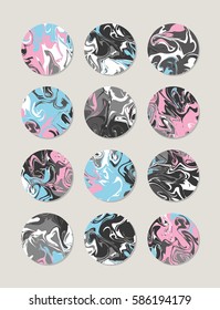 Set of twelve graphic ink circles. Vector illustration.