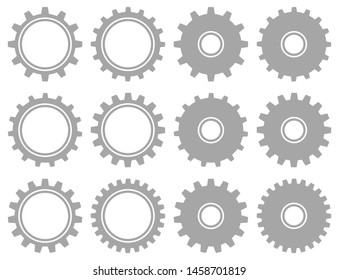 Set Of Twelve Gray Graphic Gears 