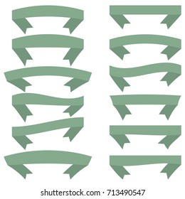 Set of twelve green ribbons and banners for web design. Great design element isolated on white background. Vector illustration.
