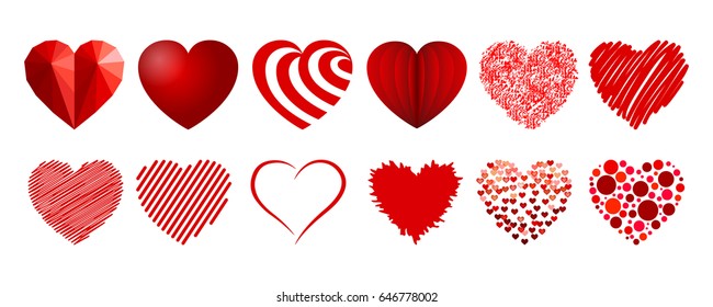 Set of twelve hearts - stock vector