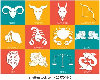 Set of Twelve Horoscope or Zodiac sign.