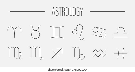 Set of twelve horoscope zodiac star signs in line design. Vector illustration.