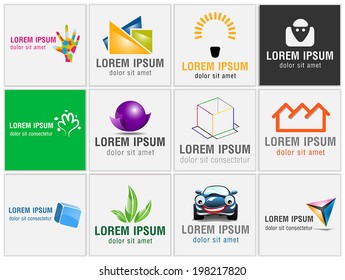 Set of twelve icons for business branding business cards and identity in vector format