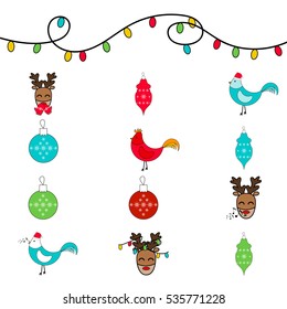 Set of twelve icons for New Year and Christmas
