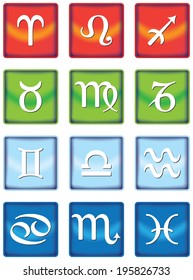Set of twelve illustrated zodiac signs