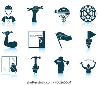 Set of twelve Labour Day icons. Vector illustration.